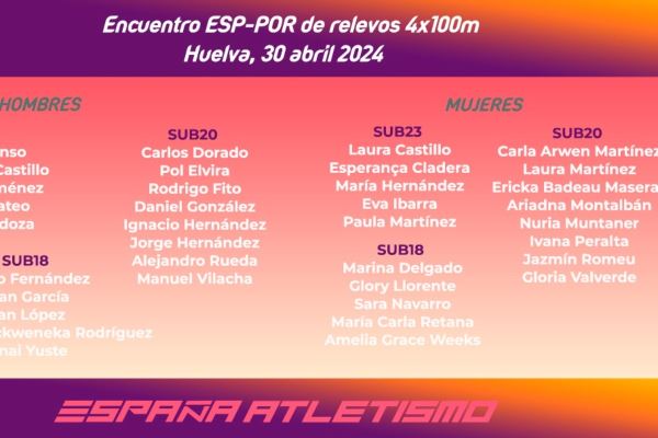Encuentro ESP-POR de relevos 4x100m: Jorge Hernández y Gloria Valverde convocados por la selección española